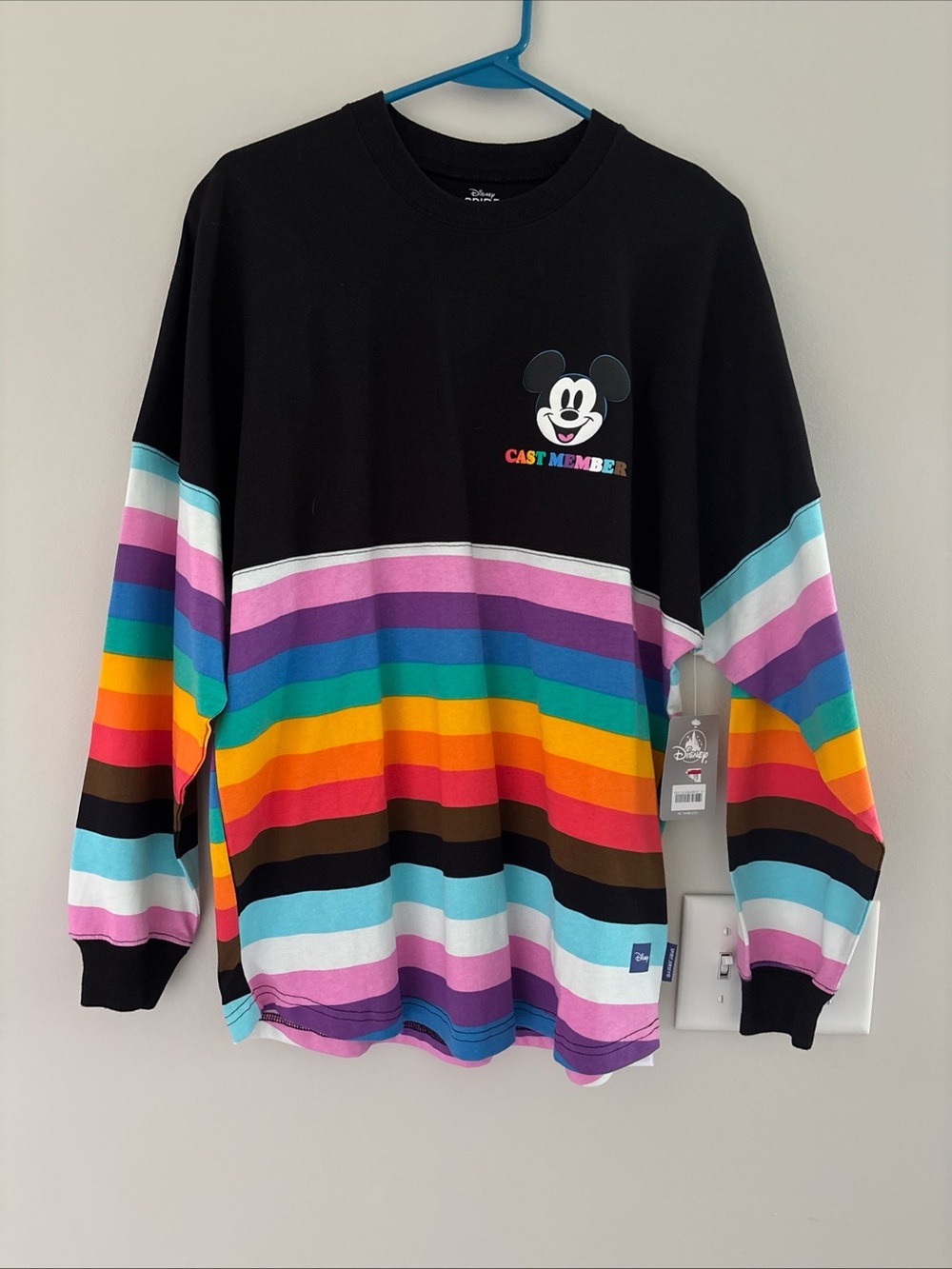 Disney Black Long Sleeve Pride Spirit Jersey with Multicolor Rainbow Stripes